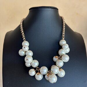 Talbots Faux Pearl Cluster Necklace With Gold Tone Chain